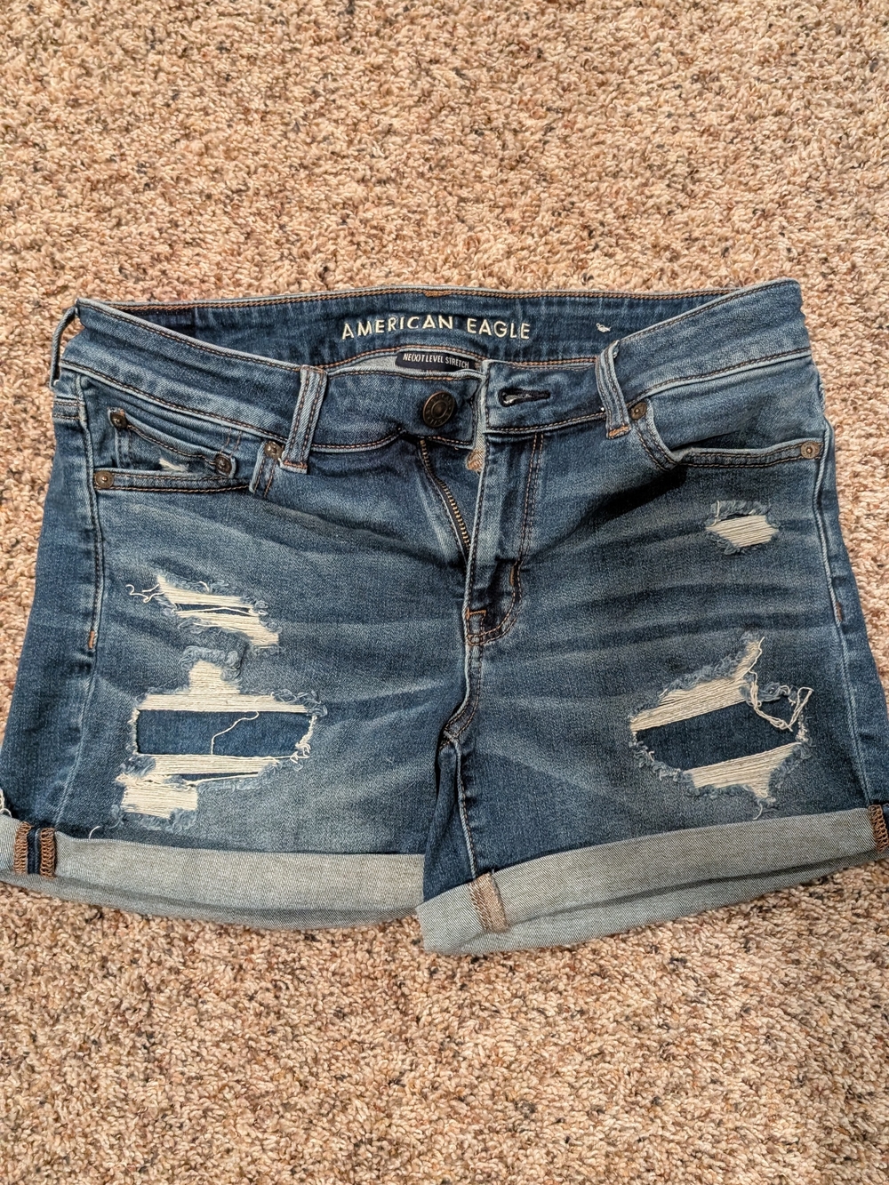 American Eagle Outfitters Ripped Dark Blue Denim Shorts